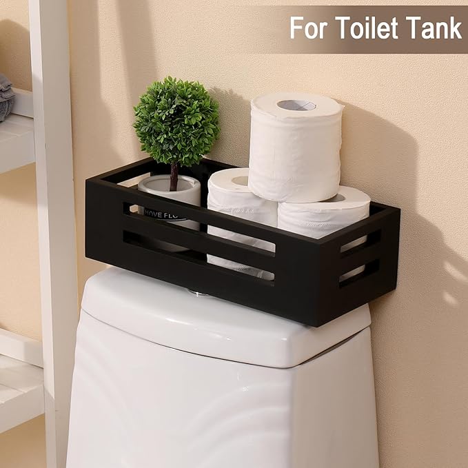 Black Bathroom Basket Wooden Toilet Tank Paper Basket with Handles-Black Decor Box-Home&Bathroom Storage Organizer