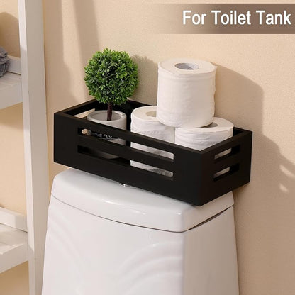 Black Bathroom Basket Wooden Toilet Tank Paper Basket with Handles-Black Decor Box-Home&Bathroom Storage Organizer