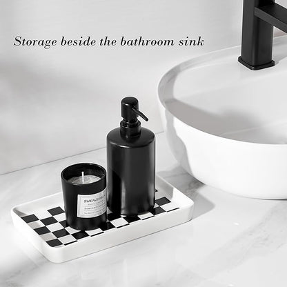 Texture Checkered Surface 10"×6"×1" Bathroom Vanity Tray for Countertop- Ceramic Decorative Organizer Tray for Dresser Top, Toilet, Perfume, Sponge Holder Soap Dish Dispenser for Kitchen Counter