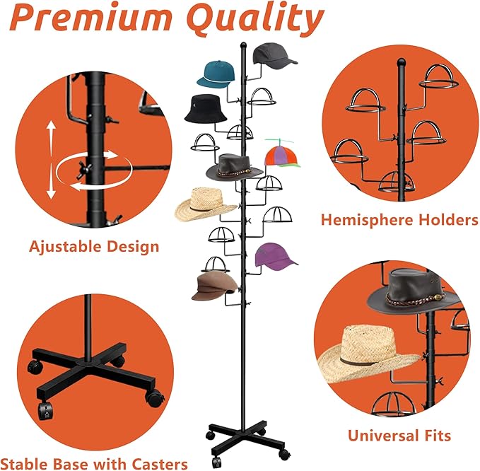 Montex Hat Rack Stand 15 Hooks, Hat Display Stand Metal, Hat Display for Stores, 15 Customisable Circular Hooks