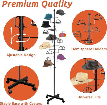 Montex Hat Rack Stand 15 Hooks, Hat Display Stand Metal, Hat Display for Stores, 15 Customisable Circular Hooks