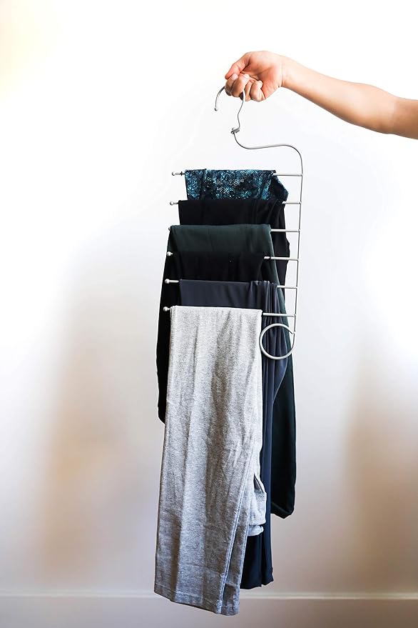 Jokari 6 in 1 Non Slip Space Saving Hanger for Leggings, Pants, Scarves and More. Maximize Storage and Hang Six Pairs of Slacks, Jeans, and Workout or Yoga Pants of Any Material Without Slipping Off.