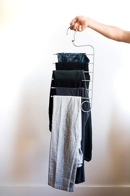 Jokari 6 in 1 Non Slip Space Saving Hanger for Leggings, Pants, Scarves and More. Maximize Storage and Hang Six Pairs of Slacks, Jeans, and Workout or Yoga Pants of Any Material Without Slipping Off.