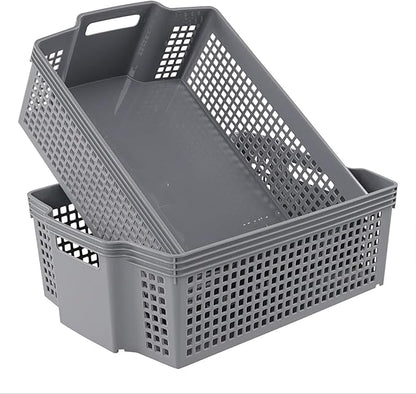 Plastic Stacking Storage Baskets, Stacking Plastic Tray Baskets, 2-Pack