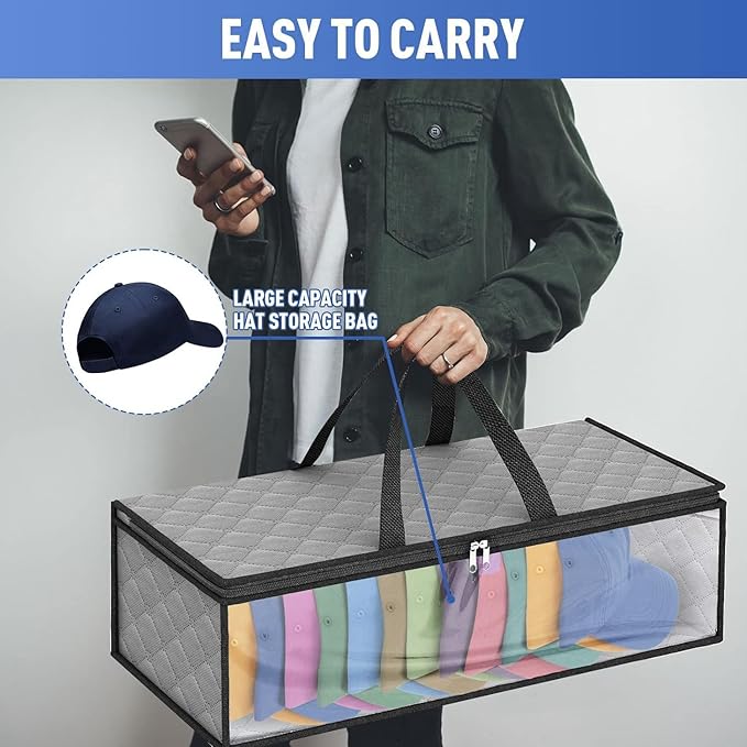 2 Pack Caps Hat Organizer Case Hat Holder Rack with 2 Carry Handles for Closet Moisture
