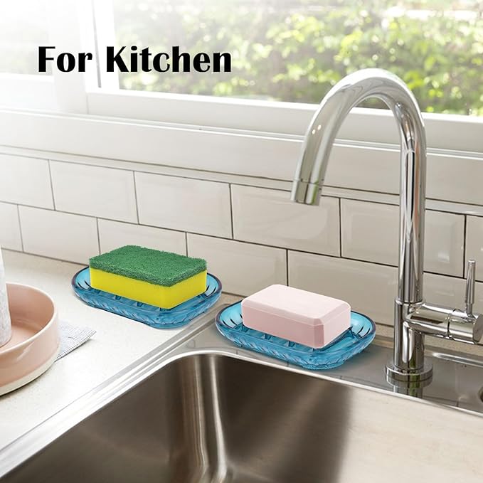 2-Pack Soap Dish Holder for Bar Soap, Bathroom Soap Dishes Soap Holder, Soap Saver Dry Stop Mushy Soap Tray for Shower Bathroom, Kitchen Sink,Blue