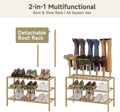 Boot Rack for Tall Boots Organizer,3-Tier Multiuse Shoe Rack and Boot Storage Rack,for Tall Boots,Sneakers,High-Heel (Natrual, 3-Tier)