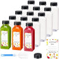 BOOMIBOO Juice Bottles with Caps 15Pcs 12oz, Plastic Bottles with Caps, Clear Reusable Water Bottle, Used for Juice Containers - with 15Pcs Labels & Bottle Brush