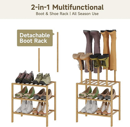 Boot Rack for Tall Boots Organizer,3-Tier Multiuse Shoe Rack and Boot Storage Rack,for Tall Boots,Sneakers,High-Heel (Natrual, 3-tier-short)
