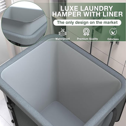 40 Gal(150L) High Grade Large Laundry Basket with Wheels, Rolling Laundry Hamper, Laundry Cart with Metal Frame and Removable Bag Design, Suitable for Laundry Room, Bedroom