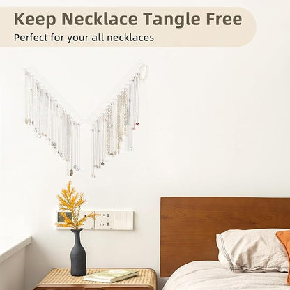 Acrylic Necklace Holder 2 Pack Wall Mounted Necklace Organizer Hanging Jewelry Organizer with 17 Hooks for Necklaces, Bracelets, Rings and Bangles Display (14.17 inch)