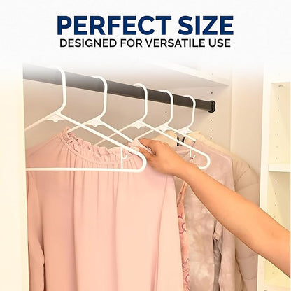 Homeselect 50 Pk Plastic Clothes Hangers Made in USA, No Shoulder Bumps, Space Saving, Hooks for Dresses and Strap, White, 6lb Capacity