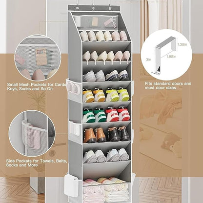 Over Door Shoe Rack - Vertical Footwear Tier, Suspended Cubicle Lattice, Dorsal Entryway Receptacle Mounting Scaffold | Aperture Storage Framework for 16-24 Shoes Home Bathroom Bedroom Utility