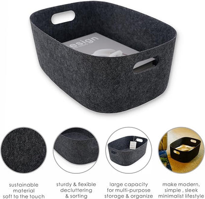 Welaxy Large Felt Storage Basket with Handles, Carbon Open Bin for Shelves, Books, Toys, Laundry & Home clutter-free interiors (Charcoal)