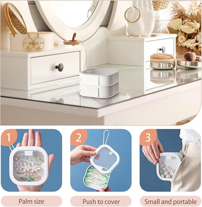 2-Pack Hair Tie Organizer, Portable Storage Box for Hair Accessories, Cotton Swab Dispenser and Q-tip Holder, Travel-Friendly Bathroom and Desktop Organizer with Lid