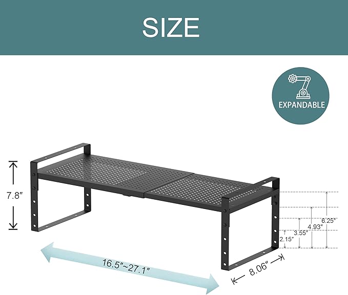 Expandable Shoe Rack Heavy-Duty Closet Organizer Adjustable Shelf Stackable Metal Framework for Entryway, Garage,RV,Pantry,Cabinet(Medium,1 Pack/Black)