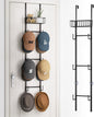 HapiRm Over Door Hat Rack - Wall Mounted Hat Organizer with 6 Hooks and Metal Basket Design, Baseball Cap Organizer Storage Holder Up to 32 Caps for Door, Bedroom, Closet (Black)