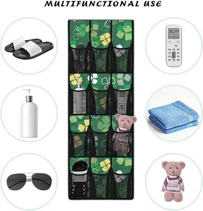 12-Section Over The Door Storage Bag, Oxford Material, Waterproof Scratch-Resistant and for Organizing Bathroom Kitchen Bedroom Essentials, Lucky Four Leaves