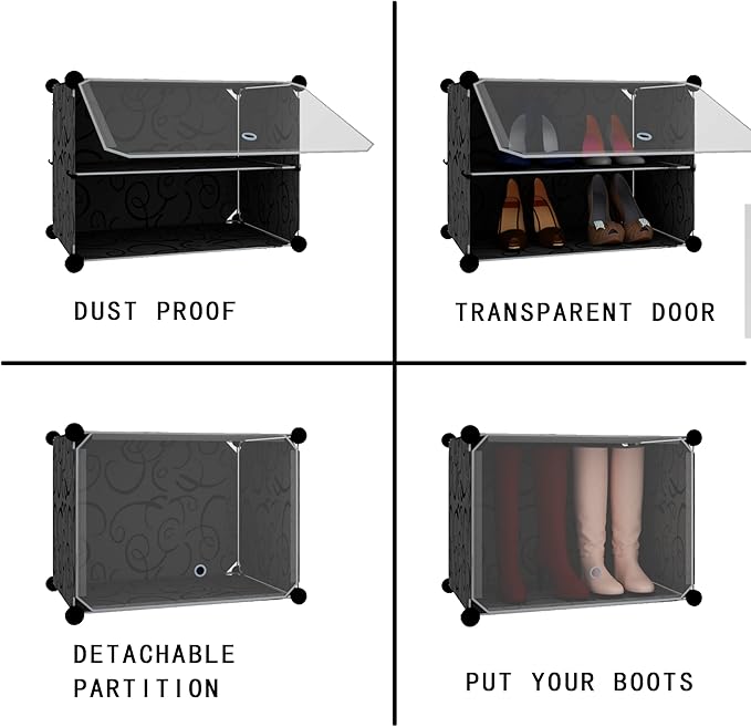 Shoe Rack Organizer, 32 Pair Shoe Storage Cabinet with Door Expandable Plastic Shoe Shelves for Closet,Heels,Boots,Slippers,8 Tier