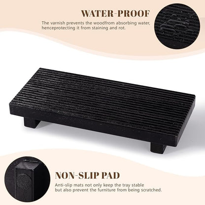 Bathroom Tray Farmhouse Decor Pedestal Stand Wood Riser Display Kitchen Accessories Soap Holder for Sink, Counter, Vanity,10 * 4.5 Black