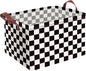 Checkered Storage Basket Waterproof Canvas Toy Storage Bin Race Car Room Decor Collapsible Outdoor Basket with Leather Handles Checkered Decor Car Blanket Baskets For Closets,Bedrooms,Gifts Baskets