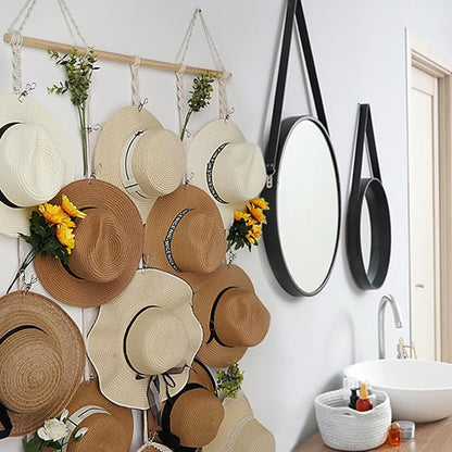 Macrame Hat Rack for Wall 31x66 in Hat Organizer with 15 Clips Hanging Hat Hanger Holder for Women Wide Brimmed Hat Storage for Fedora Boho Decorative Display