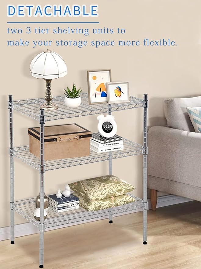 Metal Shelving Unit Detachable Storage Rack with 8 Leveling Feet Adjustable Storage Shelves Wire Shelves for Storage Kitchen Garage, 900LB Capacity, 59" H x 23" L x 13" D, Chrome