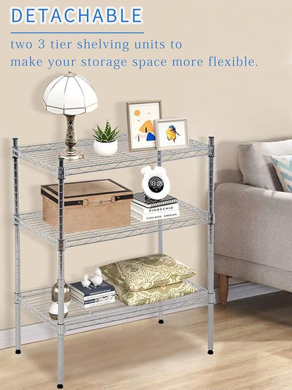 Metal Shelving Unit Detachable Storage Rack with 8 Leveling Feet Adjustable Storage Shelves Wire Shelves for Storage Kitchen Garage, 900LB Capacity, 59" H x 23" L x 13" D, Chrome