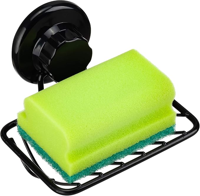 iPEGTOP Super Powerful Vacuum Suction Cup Shower Soap Dish - Strong Rustproof Stainless Steel Soap Saver Sponge Holder for Bathroom & Kitchen Sink, Black