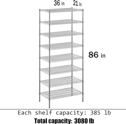 21" Deep x 36" Wide x 86" Height Wire Shelving Kit | 8-Tier | NSF Commercial Storage Rack Unit
