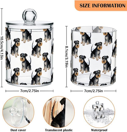 ALAZA 2 Pack Qtip Holder Cute Schnauzer, Cotton Swab Dispenser with Lid Bathroom Containers Canister Organizer Storage Jar