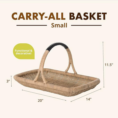 KOUBOO Vegetable & Flower Wicker Basket, Handwoven Rattan Basket with Leather-Wrapped Arch Handle, Organization & Home Decor for Storage, Gardening, Picnics, & Serving, Natural Color, Small