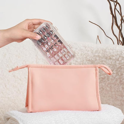 Press On Nail Organizer Case Tri-Fold 4 Page Clear Empty Press On Nail Packing Box PET Plastic Storage Box with 30 pcs Adhesive Double Sided Tape for Storage Display Nails Art Business(6×3.2×1.8 inch)
