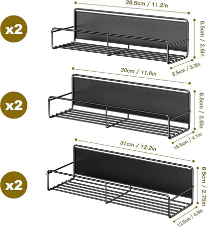 Mystozer 6 Pack Magnetic Spice Rack Organizer, Space Saver for Refrigerator and Whiteboard, Metal Fridge Shelf for Kitchen and Classroom Refrigerator Organizers and Storage Spice Rack Shelf (Black)