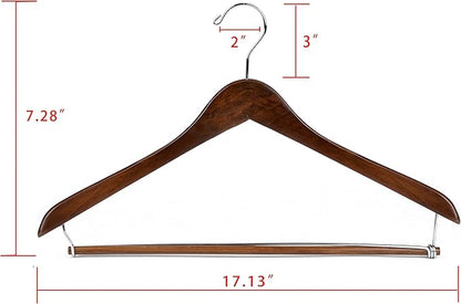 Quality Hangers Wooden Hangers Beautiful Sturdy Suit Coat Curved Hangers Great for Travelers Heavy Duty Hanger with Locking Bar - Retro Finish (5)
