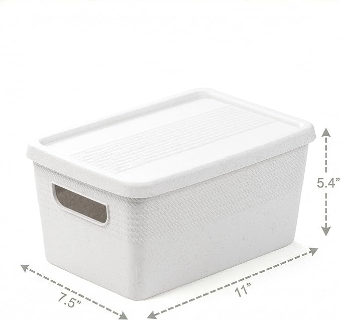 BINO | Plastic Storage Bins with Lids, 5 Liter - 3 Pack, White | THE BRAIDED COLLECTION | Plastic Bins for Organization Woven Storage Baskets for Organizing Pantry Shelf Organizer Basket Container Bin