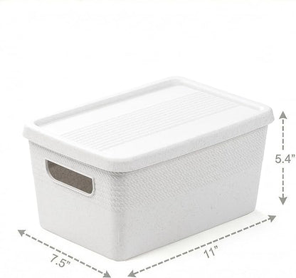 BINO | Plastic Storage Bins with Lids, 5 Liter - 3 Pack, White | THE BRAIDED COLLECTION | Plastic Bins for Organization Woven Storage Baskets for Organizing Pantry Shelf Organizer Basket Container Bin