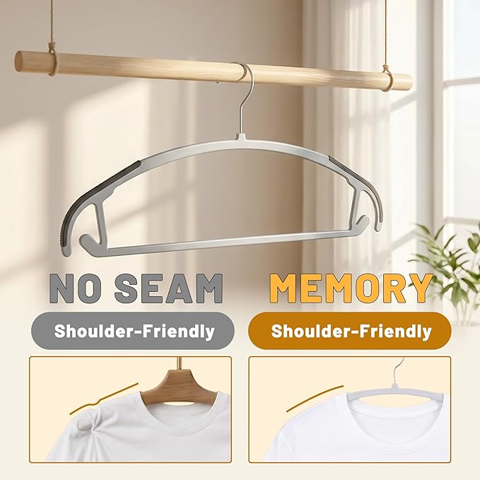Arc Design No Shoulder Bump Plastic Hangers 30 Pack, Ultra Thin Non-Slip Hangers for Clothes, Heavy Duty Clothes Hangers, 360° Swivel Silver Hook-Space Saving Closet Organizer (Grey)