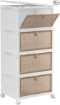 YFXCVSL 4 Tier Plastic Storage Bins with Lid 28QT - Stackable Storage Containers with Wheels, Folding Storage Boxes, Collapsible Storage Bins, Closet Organizers and Storage