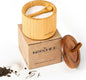 keechee Bamboo Salt Cellar with Acacia Lid & Spoon, 7.7oz Capacity with Built-In Spoon Slot & Labels, Two-Tone Countertop Seasoning Container (Single Compartment - 1 Pack)