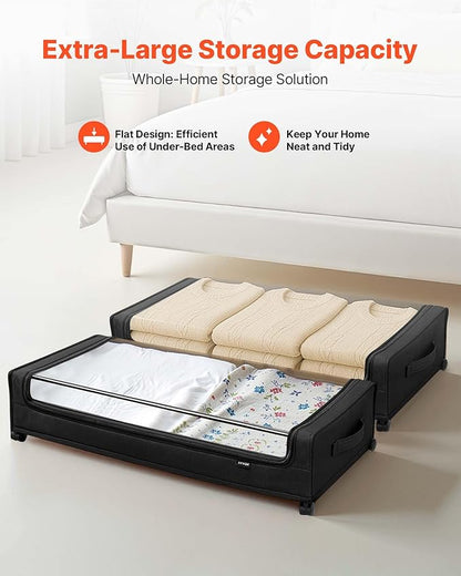 VEVOR Under Bed Storage with Wheels, 30.3 x 18.5 x 6.8 inch, Underbed Containers with Clear Lid, Underbed Shoe Organizer, Rolling Under the Bed Storage Bins for Clothes Shoes Blankets Bedroom, 2 Pack