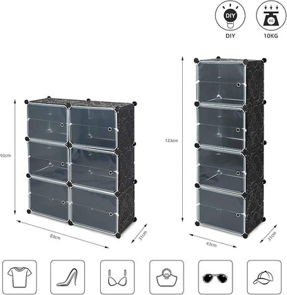 Mondeer Shoes Rack, Shoe Storage Cabinet, Shoe Storage Ideas, Plastic Foldable Shoe Storage Unit with 6 Tier, Modular Shoe Organizer for Space Saving (Black)