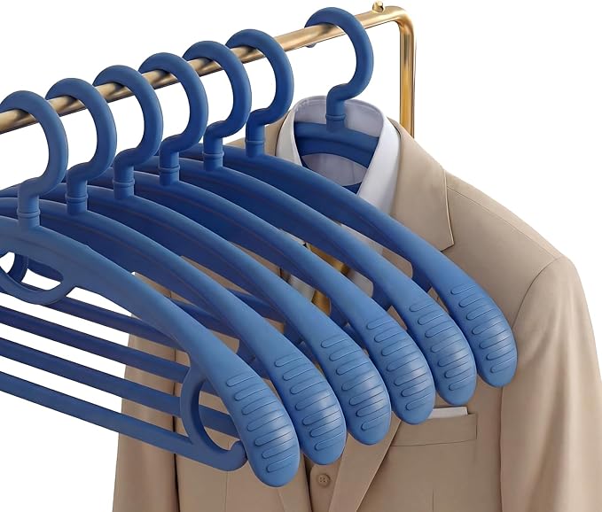Plastic Clothes Hanger, Extra Thick Plastic Wide Shoulder Adult 360 Degrees Rotate Slip Resistant Standard Clothing Hanger Ideal for Everyday Use Blue 10 Pack