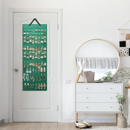 Lolalet Hanging Earring Holder Organizer with 20 Hooks for Women, Earring Organizer Wall Earrings Hanger Pierced Earring Storage, Felt Stud Earring Display, 608 Holes for Earrings -Emerald, 1 Pack