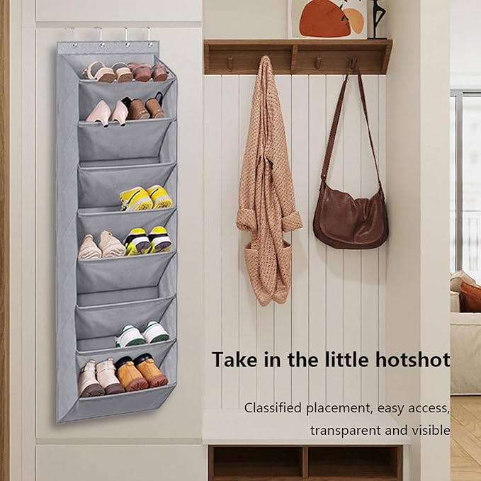 Over the Door Shoe Organizer,Hanging Shoe Storage for Closet, 8-Tier Door Shoes Rack, Handing Shoes Holder Fit All the Family's Sneakers, Boots, Heels (Black)
