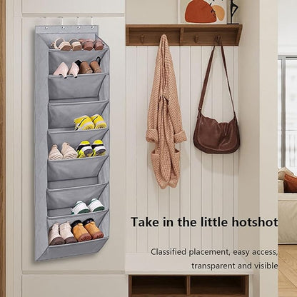 Over the Door Shoe Organizer,Hanging Shoe Storage for Closet, 8-Tier Door Shoes Rack, Handing Shoes Holder Fit All the Family's Sneakers, Boots, Heels (Gray)