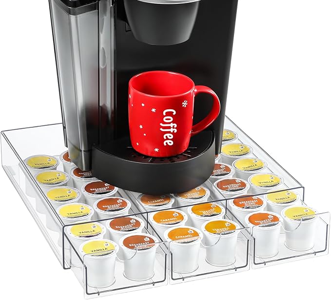 Clear Acrylic Coffee Pod Holder Organizer for K CUP, 36 Pods Storage for Kpods on Counter, Under Coffee Maker Countertop Drawer Organizer for KCUP, for Keurig Pod - Sturdy & Food Grade