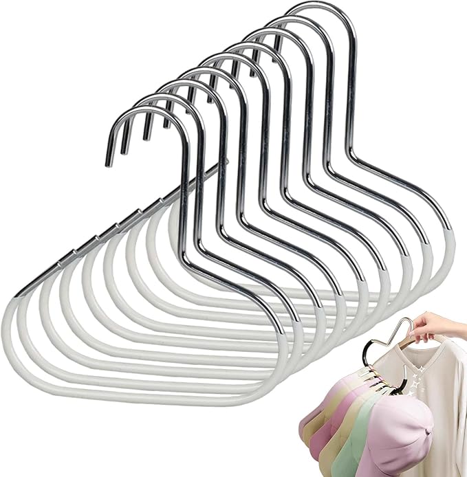 Durable Steel Hangers: Maximize Closet Space with Versatile Storage, Multifunctional Stainless Steel Hat Hangers, Heavy Duty Space Saving Closet Organizer for Hats, Scarves, Belts (White,9PCS)