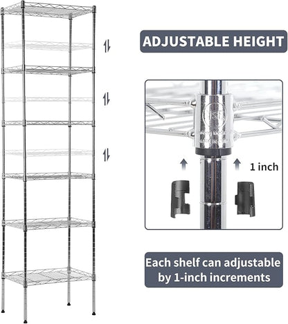 6-Shelf Adjustable Storage Shelves 600Lb Capacity Metal Wire Shelving Unit Storage Rack for Kitchen Bathroom Corner Shelf Organizer for Small Space, 16.7D x 11.8W x 63H, Chrome