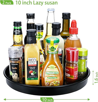 Amolliar Lazy Susan Turntable Organizer, Rotating Metal Spice Rack for Cabinet, Kitchen, Fridge, Pantry Storage, Condiment Organizer, Tray for Household Purpose, Under Sink Organizer, 10" 2 Pack Black
